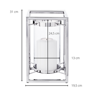 EDZARD Windlicht Banu, roestvrij staal, vernikkeld, met glas, hoogte 31 cm