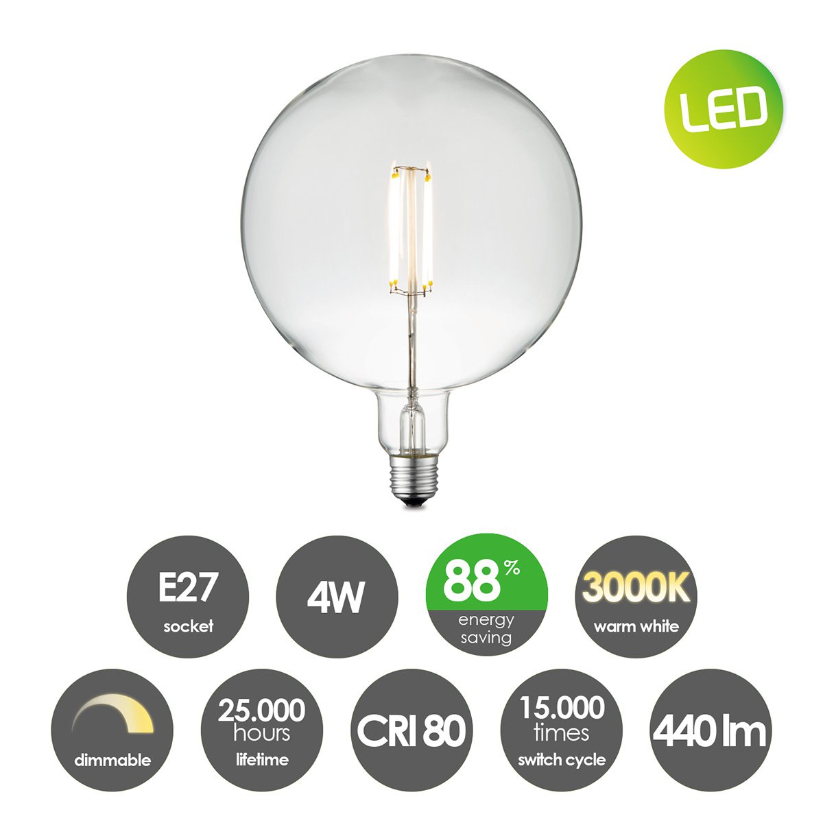 dimbare LED Carbon C E27 G180 4W 440Lm 3000K Helder