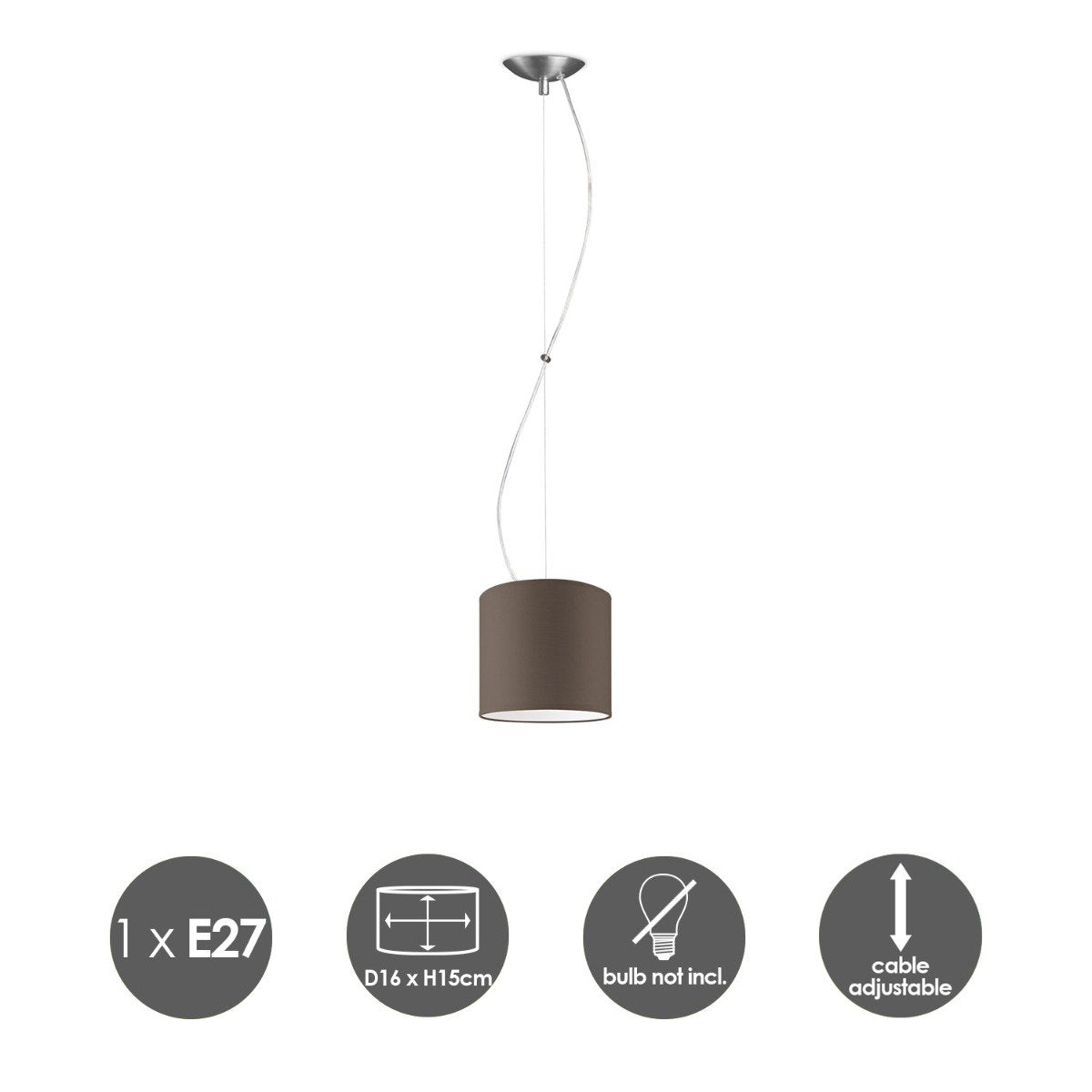 hanglamp Deluxe met lampenkap, E27, taupe, 16cm