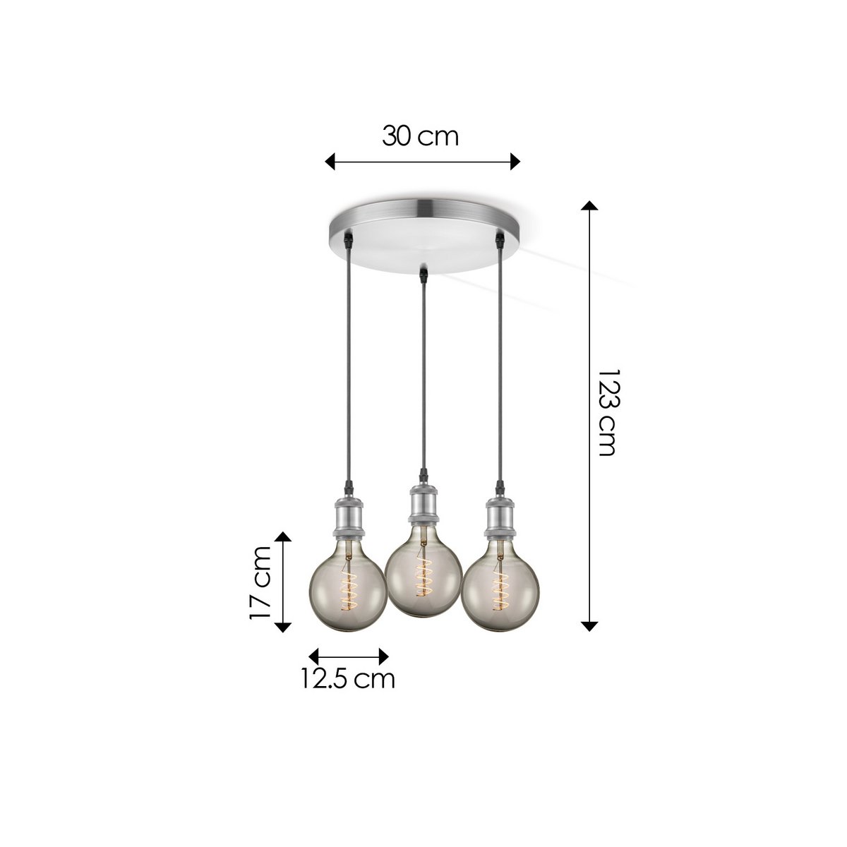 hanglamp chroom rond Spiraal 3L G125 dimbaar E27 rook