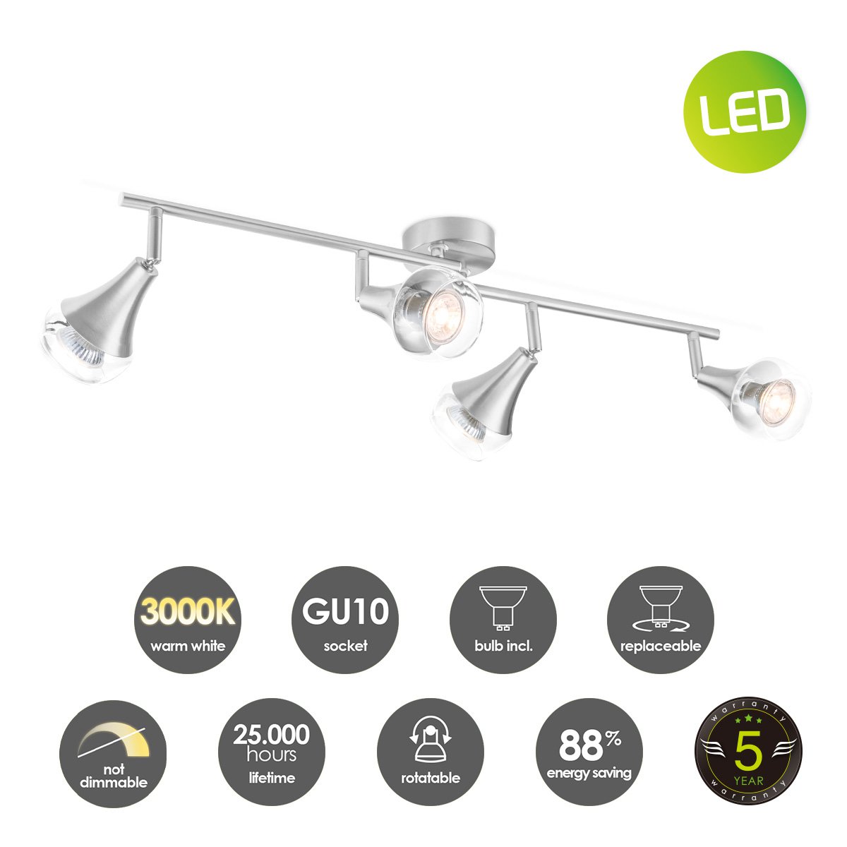 LED Opbouwspot Vaya 4 - incl. dimbare LED lamp - staal