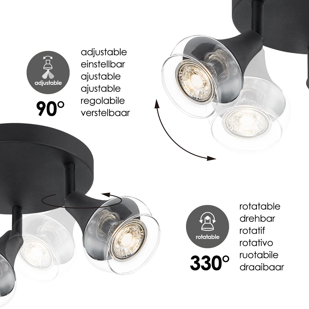 LED Opbouwspot Vaya 3 - incl. dimbare LED lamp - Zwart