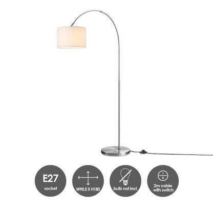 Moderne Boog Vloerlamp - Duke - Geborsteld Staal - Wit