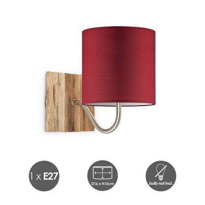 Wandlamp - Drift inclusief Lampenkap E27 rood 16x15cm