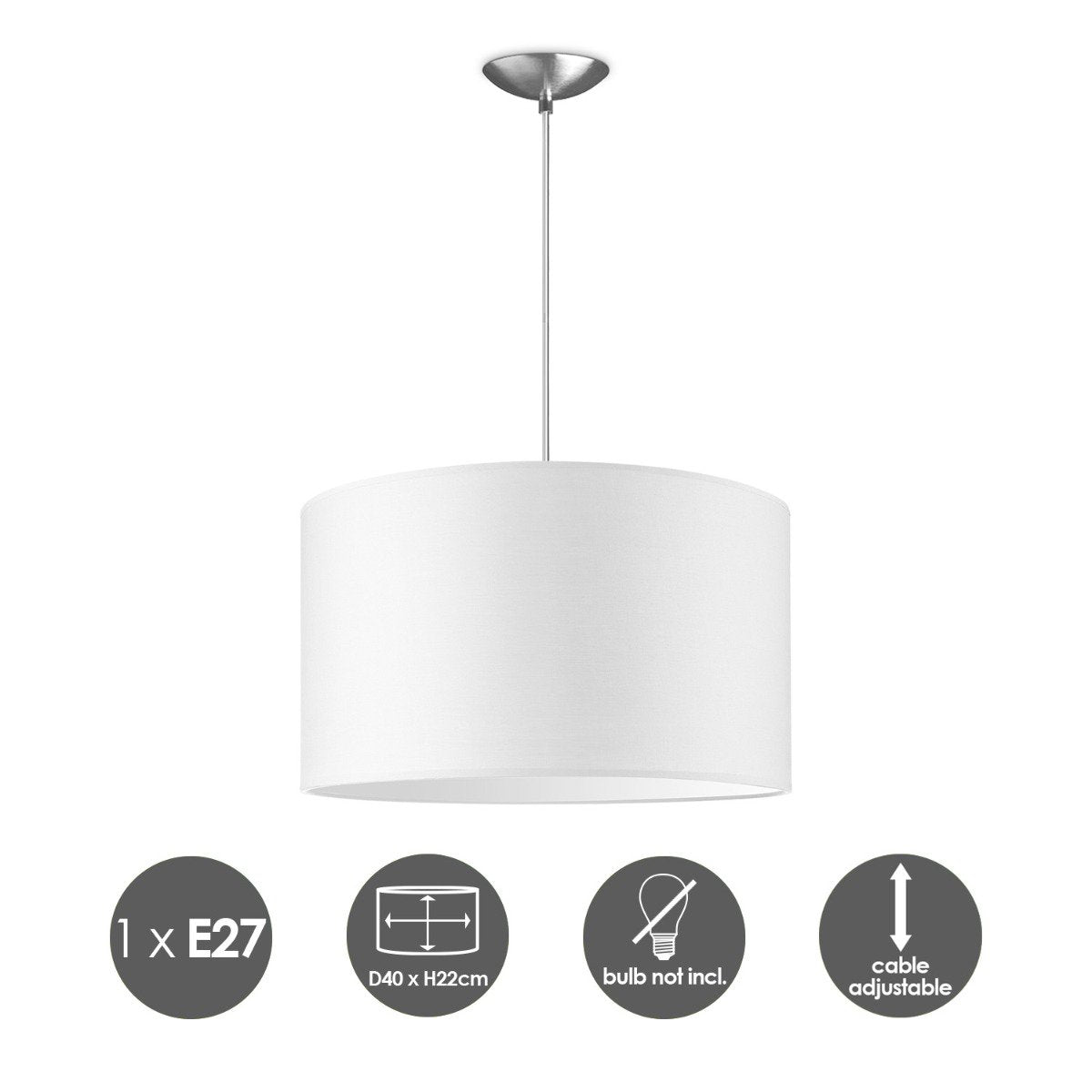 hanglamp Bling met lampenkap, E27, wit, 40cm