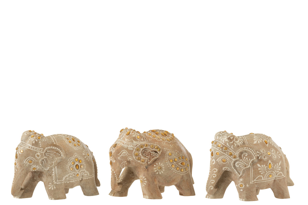Elephant Beads Mango Wood Natural/White Small, set of 3