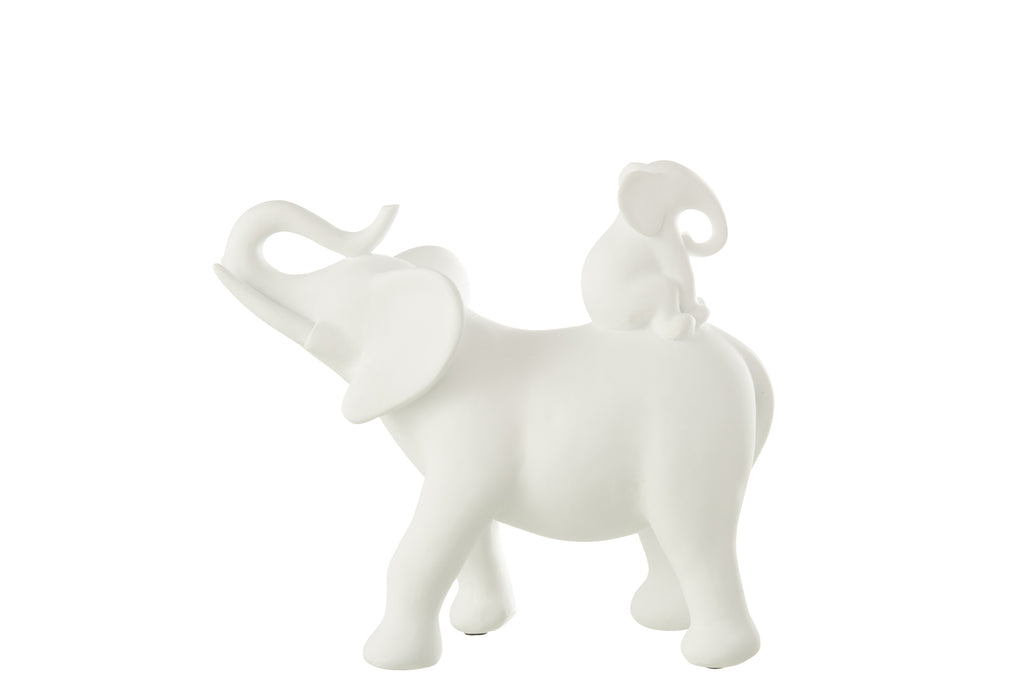 Olifant draagt baby polyresin wit