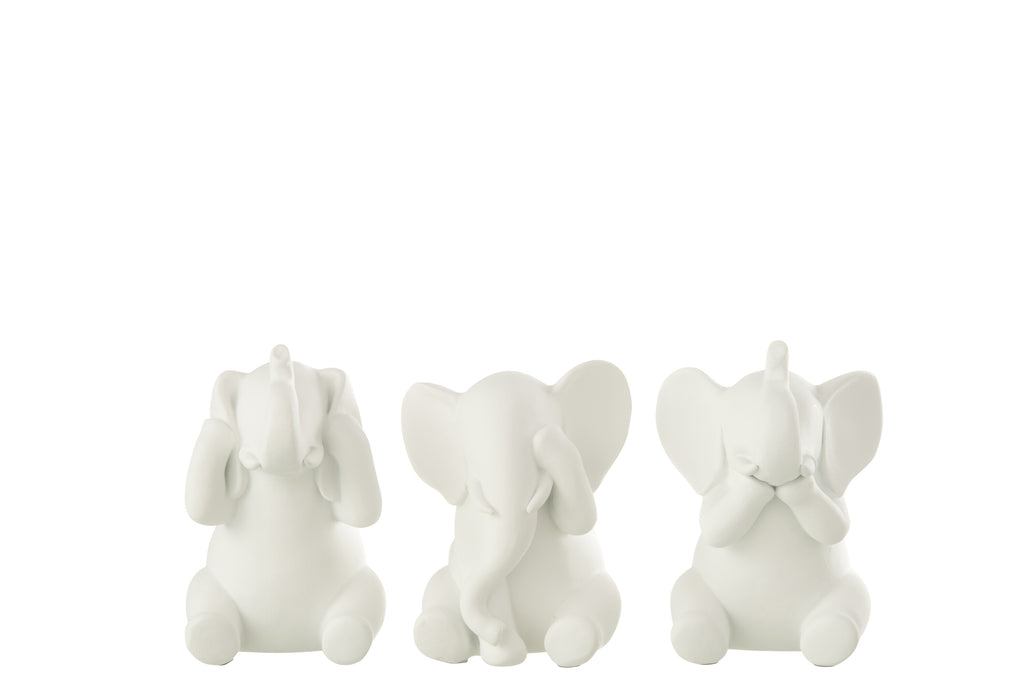 Olifant Horen/Zien/Zwijgen Polyresin Wit, set van 3