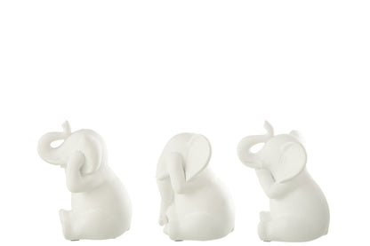 Olifant Horen/Zien/Zwijgen Polyresin Wit, set van 3