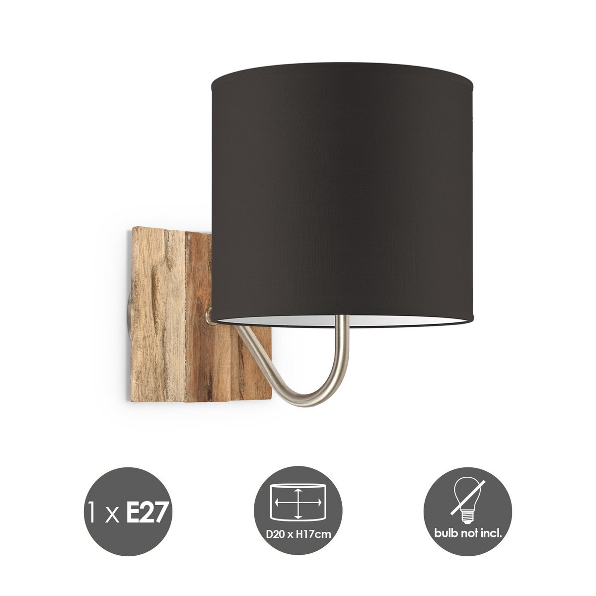 Wandlamp - Drift E27 Lampenkap chocolade 20cm