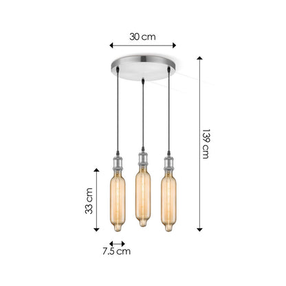 hanglamp chroom rond Tube 3L G125 dimbaar E27 amber