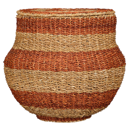 Tacoma Opbergmand met Deksel - H48 x Ø55 cm - Jute - Oranje