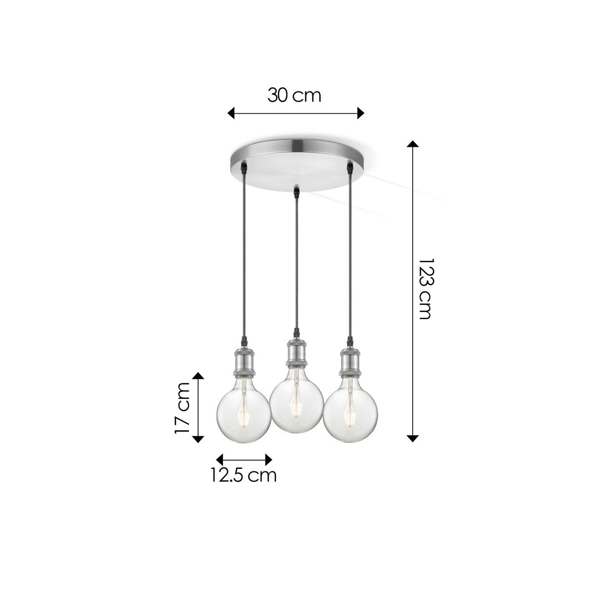 hanglamp chroom rond 3L G180 dimbaar E27 helder