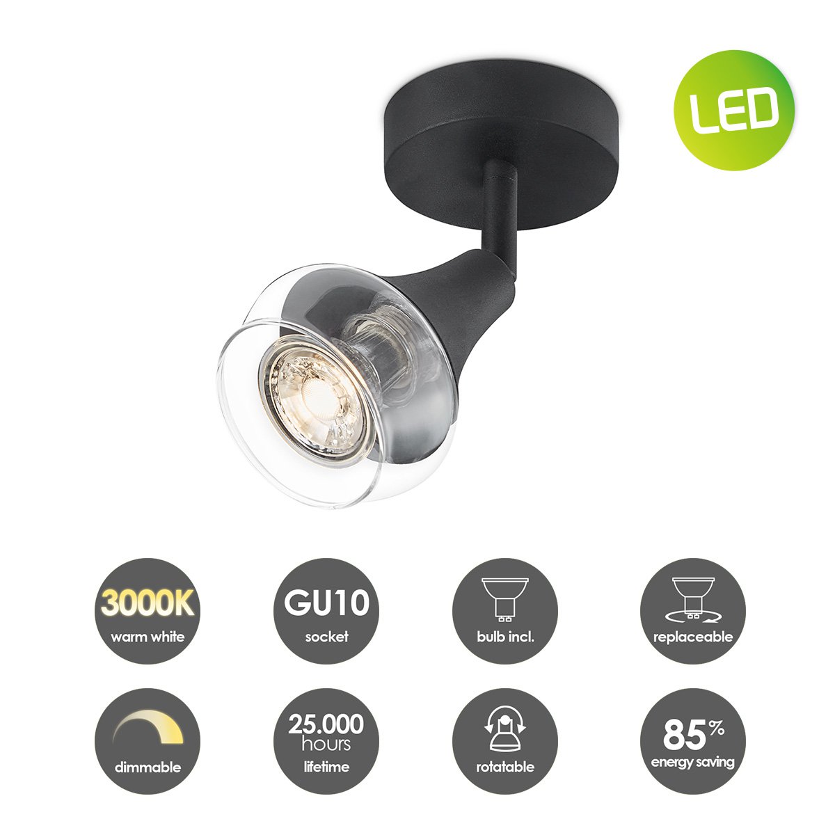 LED Wandspot Vaya - incl. dimbare LED lamp - Zwart