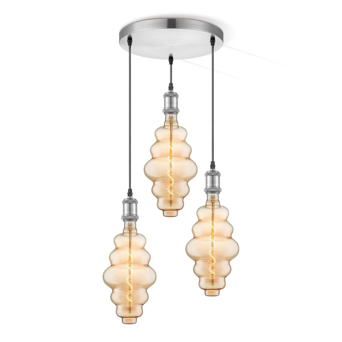 hanglamp chroom rond Cloud 3L G160 dimbaar E27 amber