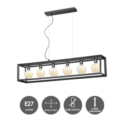 Hanglamp Dito 6 lichts - Zwart - 140x18x124cm