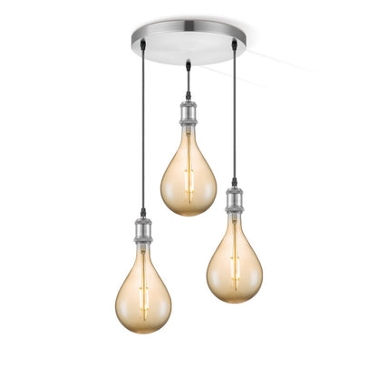 hanglamp chroom rond Pear 3L G160 dimbaar E27 amber