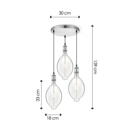 hanglamp chroom rond Ovaal 3L G180 dimbaar E27 helder