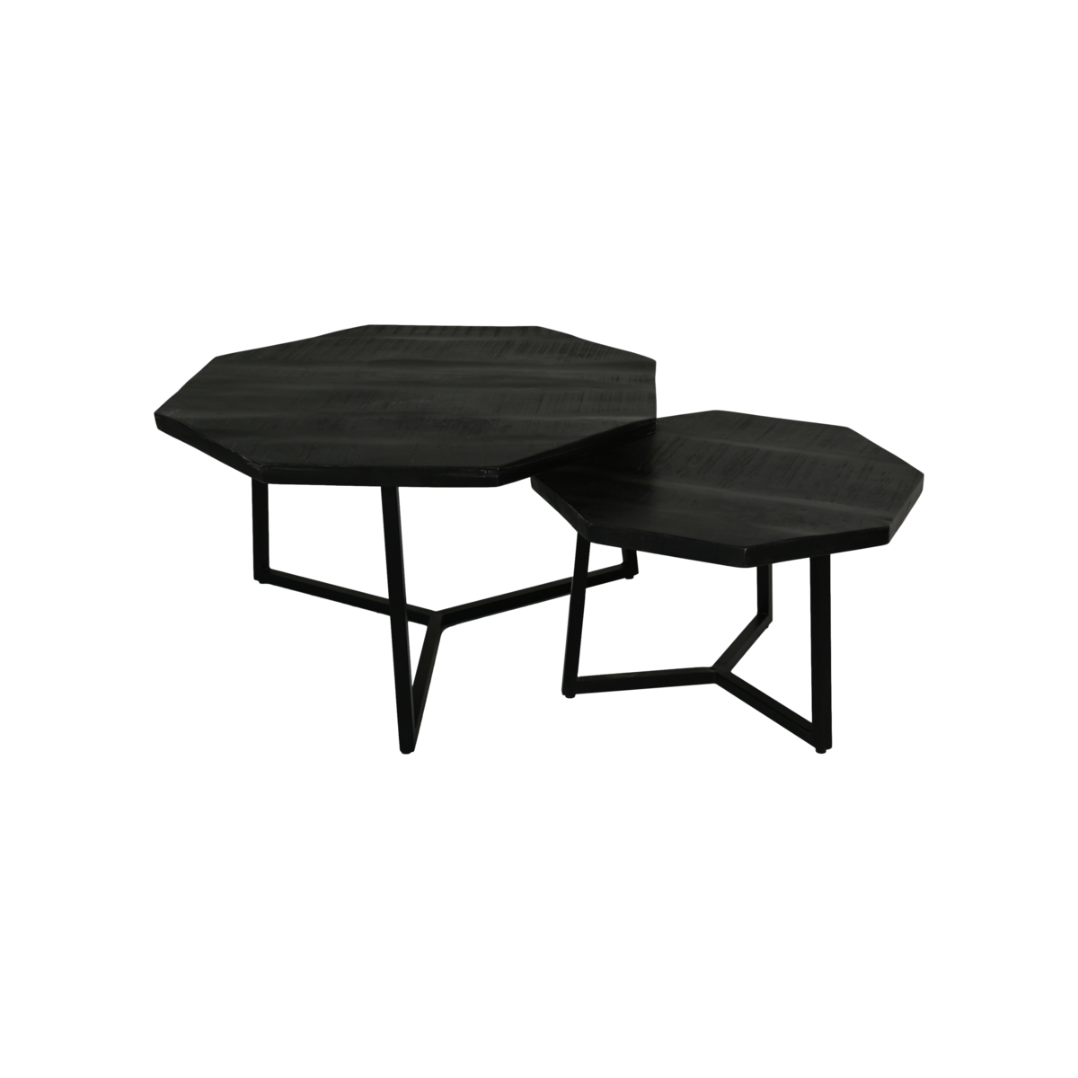 Salontafel Urban - 72x72x41 - Mangohout/ijzer - Zwart - Set van 2