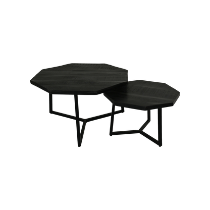 Salontafel Urban - 72x72x41 - Mangohout/ijzer - Zwart - Set van 2