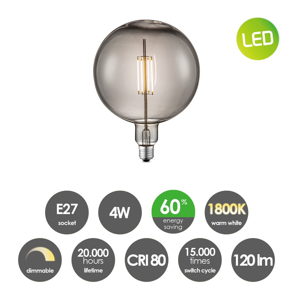 dimbare LED Carbon C E27 G180 4W 120Lm 1800K Rook