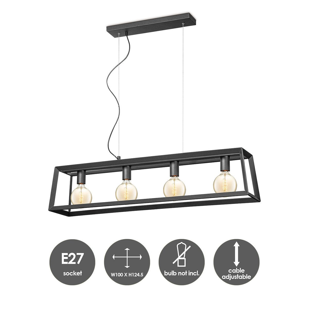 Hanglamp Dito 4 lichts - Zwart - 100x20x124cm