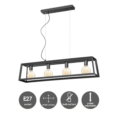 Hanglamp Dito 4 lichts - Zwart - 100x20x124cm