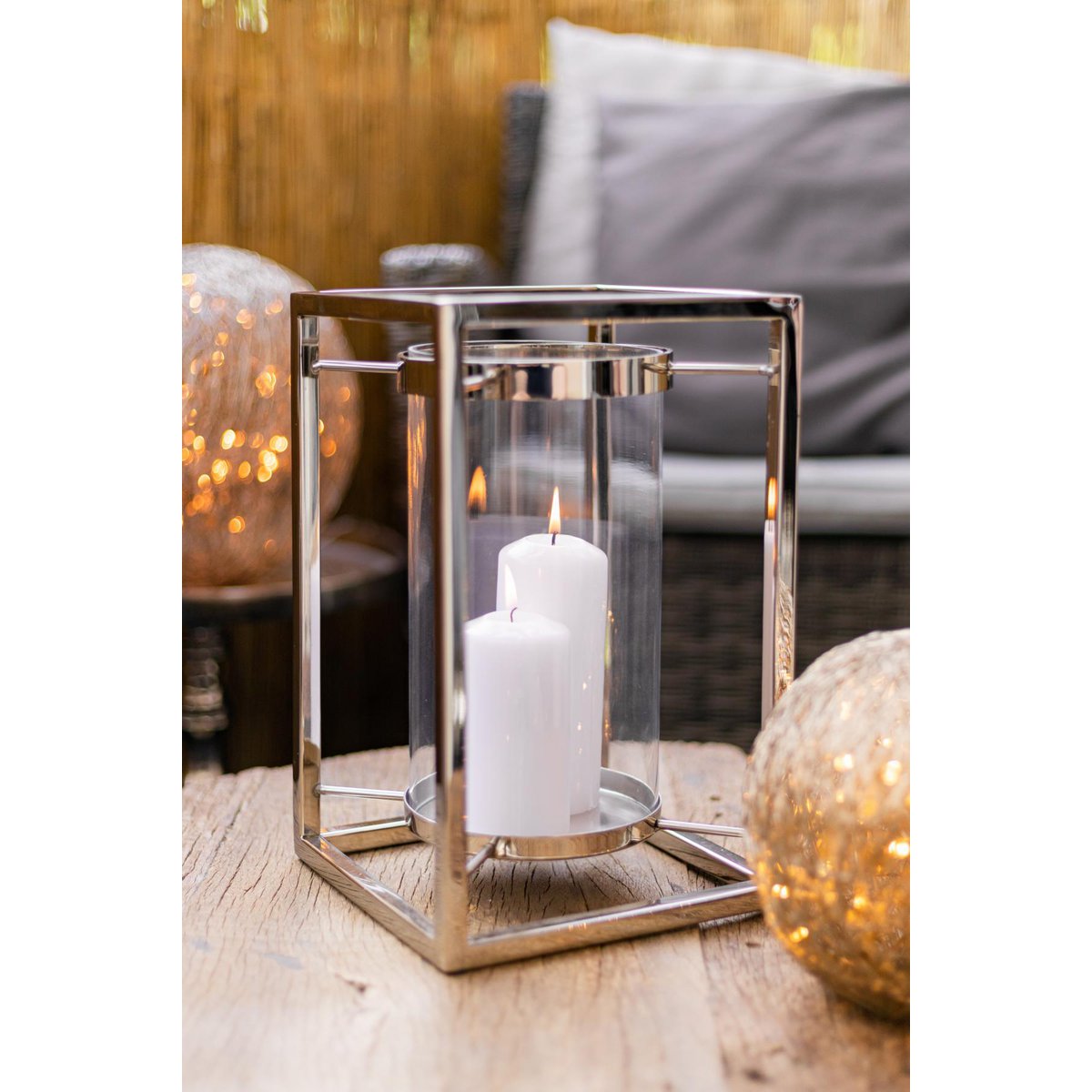 EDZARD Windlicht Banu, roestvrij staal, vernikkeld, met glas, hoogte 31 cm