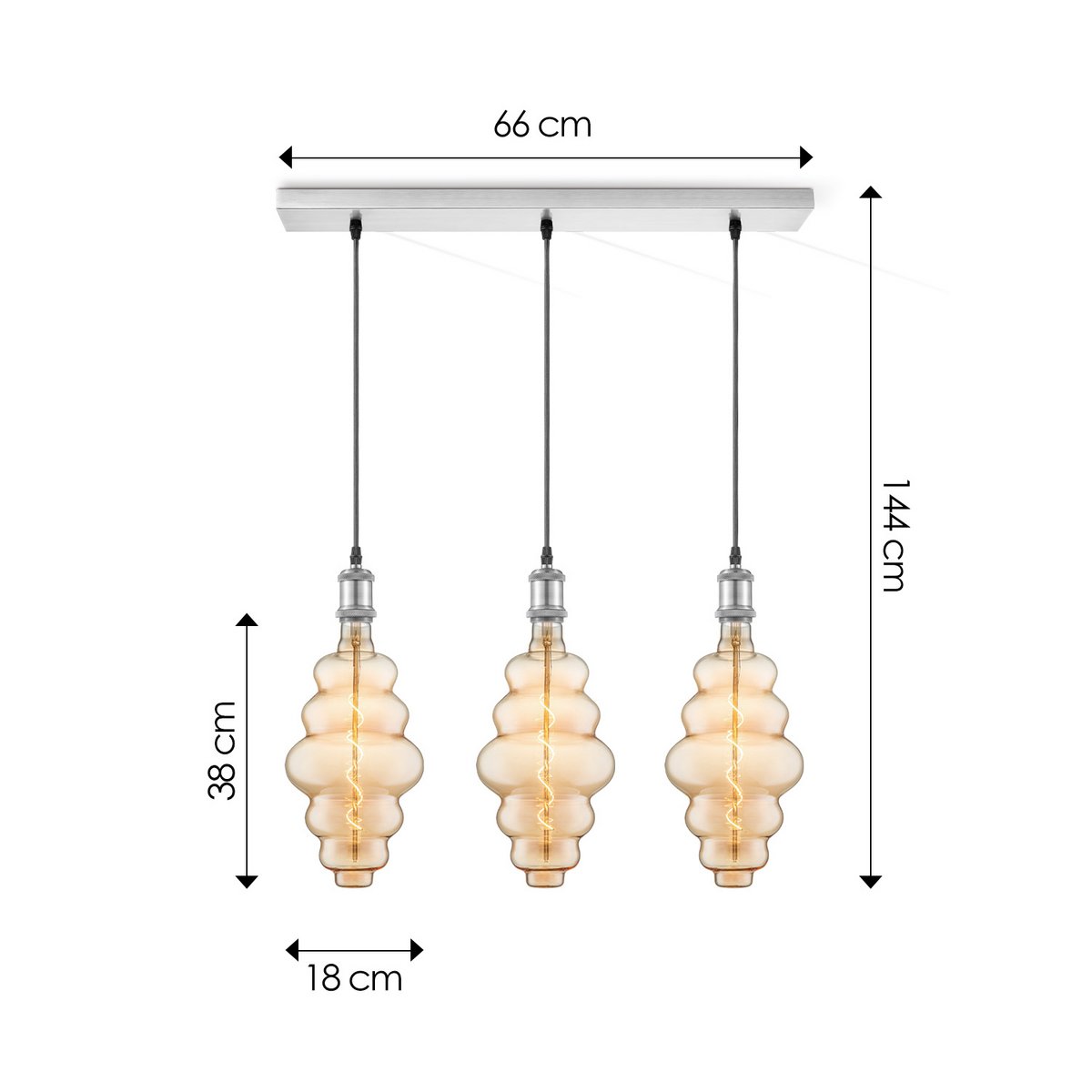 hanglamp chroom vintage Cloud 3L G160 dimbaar amber