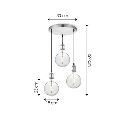 hanglamp chroom rond Globe 3L G125 dimbaar E27 helder