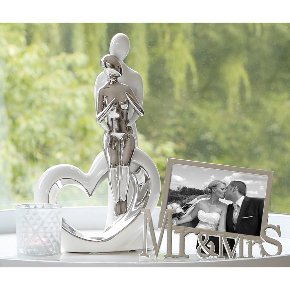 Keramisch beeld &quot;Romance&quot; wit/zilver, hoogte 33,5cm