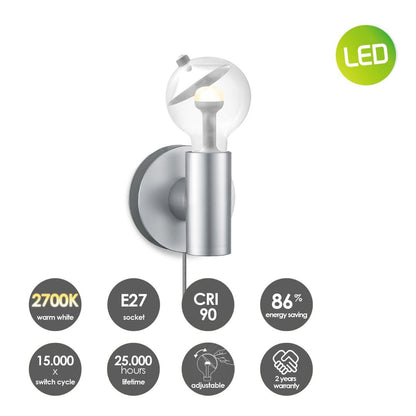 Wandlamp Move Me - Wally Cone 5.5W 2700K grijs-zilver