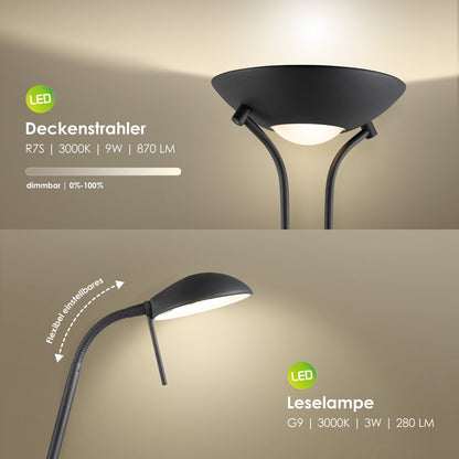 R7s + G9 LED Uplight Vloerlamp - Zand zwart