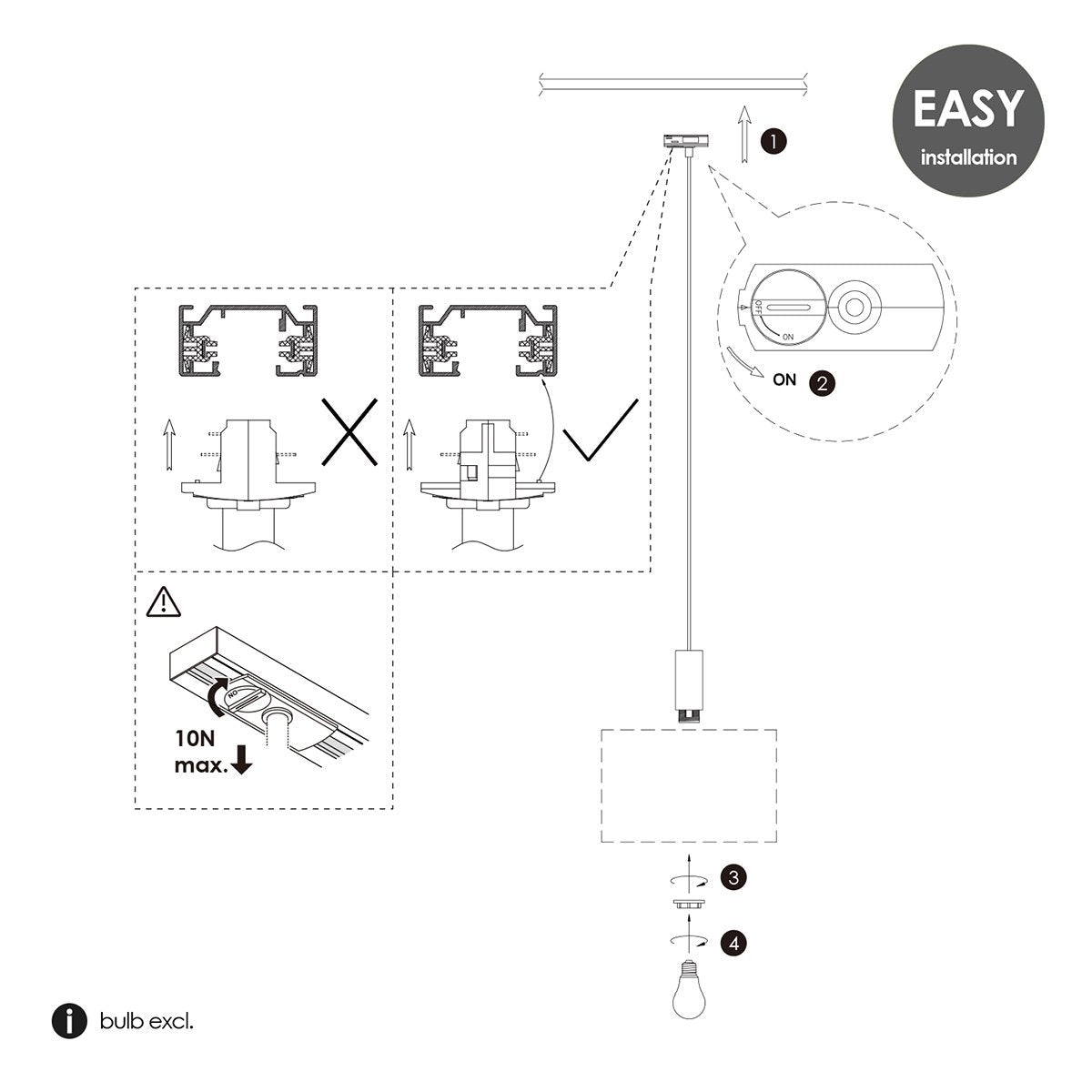 Railverlichting onderdeel adapter voor hanglamp | 8/8/115cm | Zwart