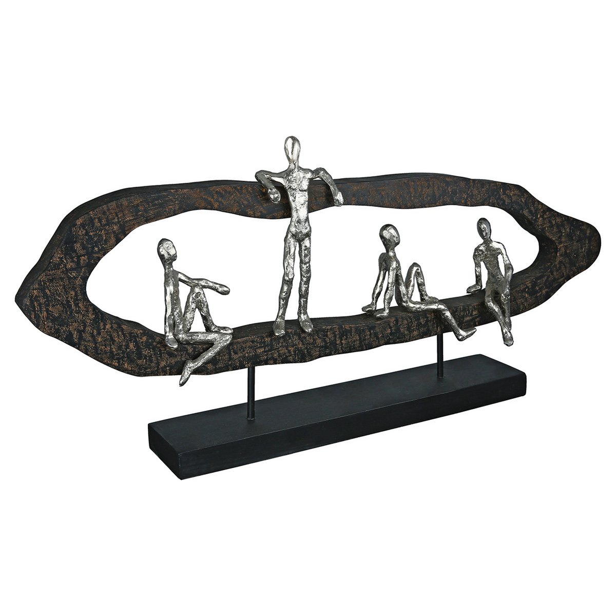 Hout/aluminium sculptuur &quot;Hang out&quot; zilver H.35cm