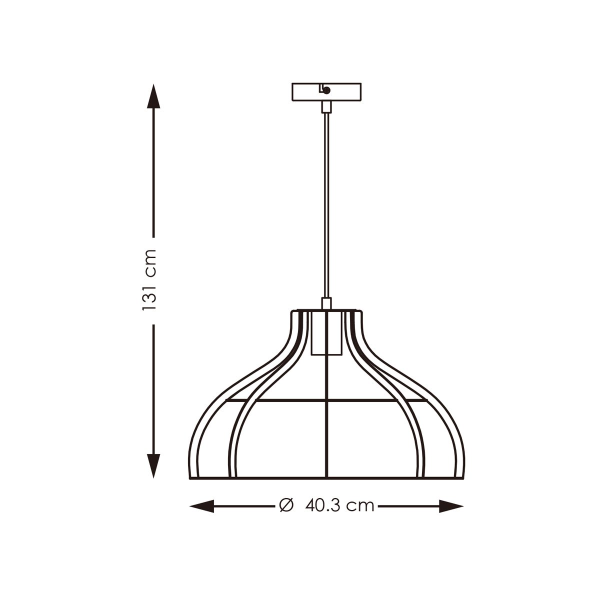 Hanglamp Blank - Zwart - 40x40x131cm