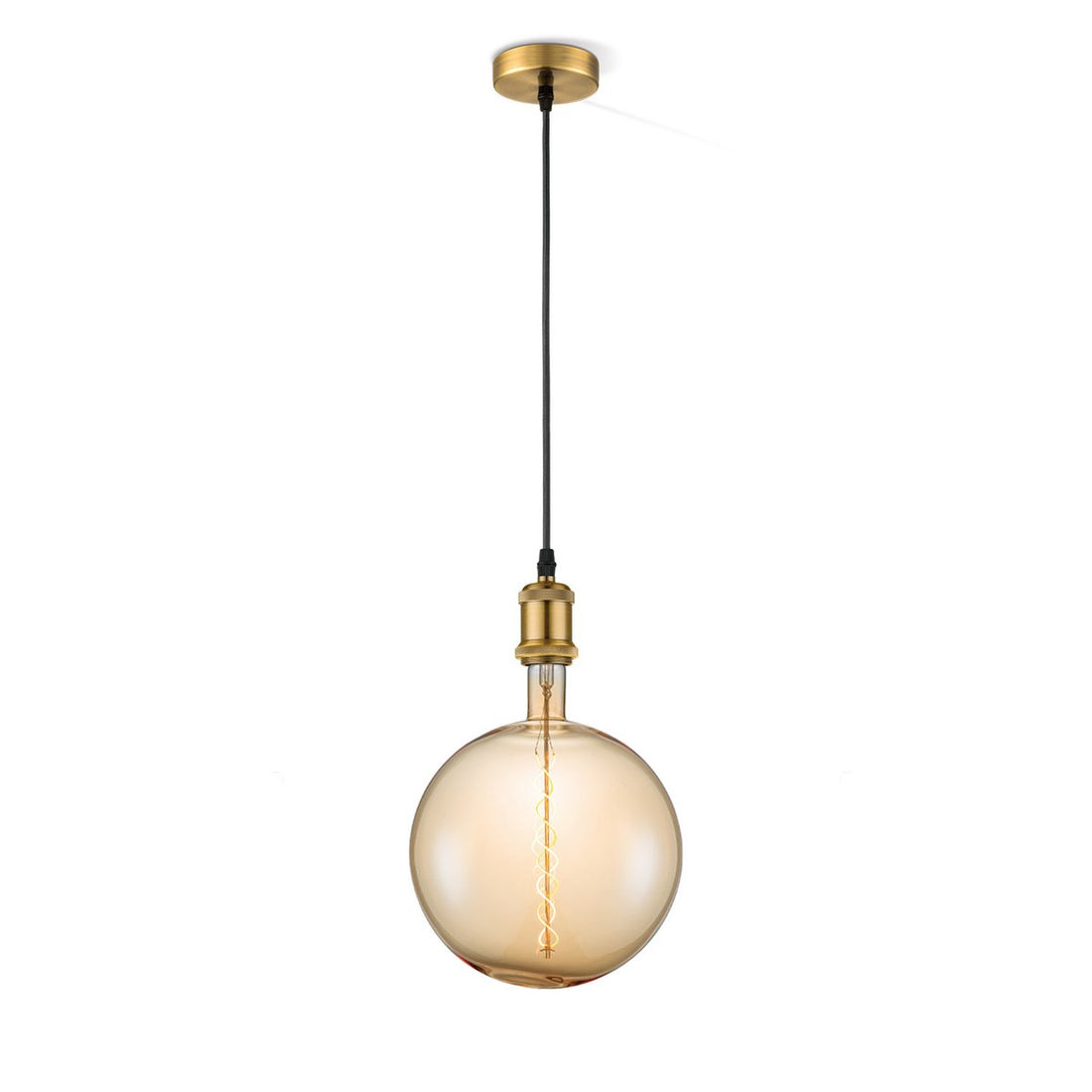 hanglamp brons vintage Globe - - dimbaar E27 amber