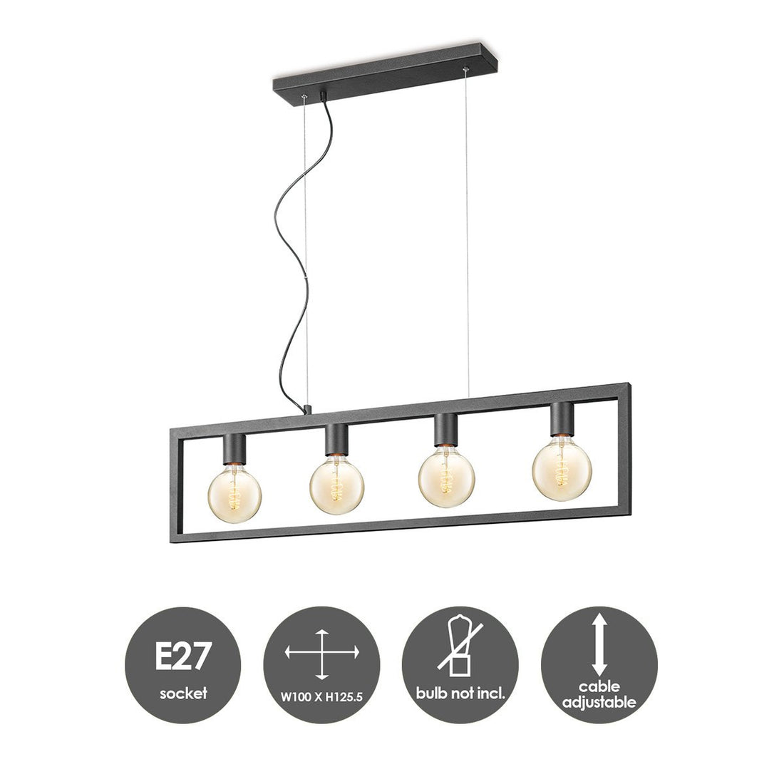 Hanglamp Fito 4 lichts - Zwart - 100x12x141cm