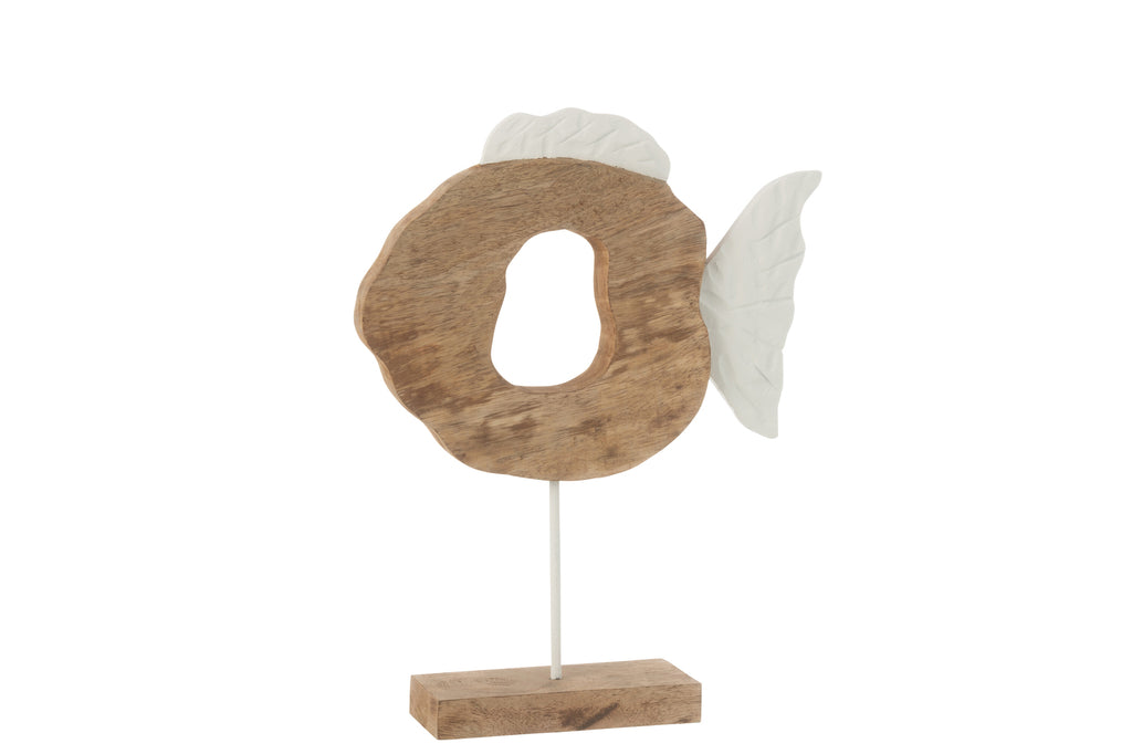Fish Round On Stand Mango Wood White/Natural