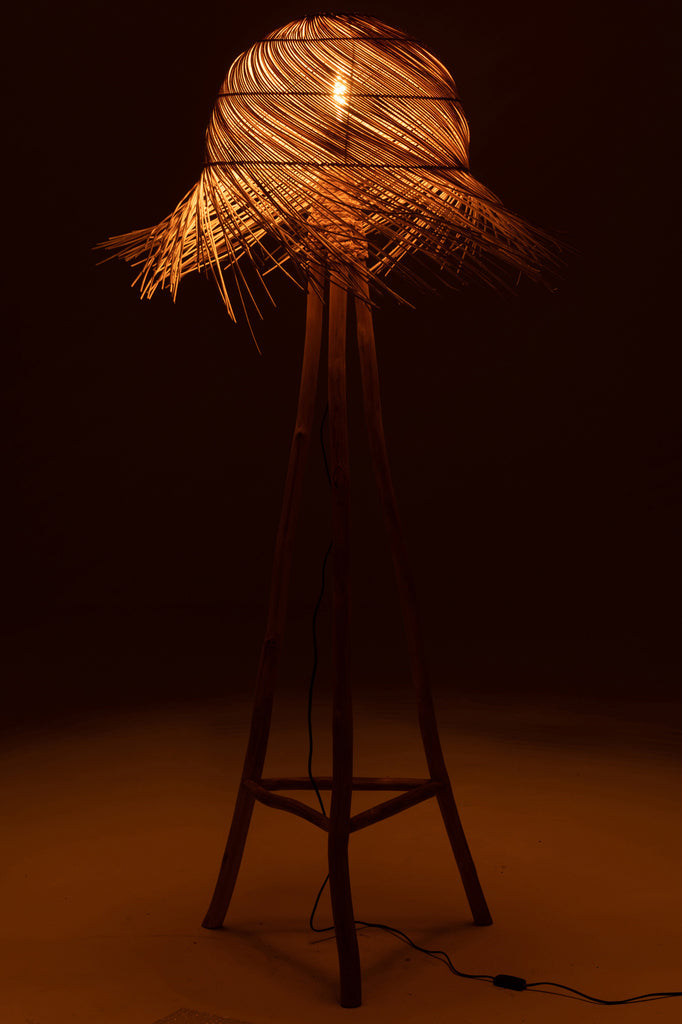 Vloerlamp met takken van rattan/teak in natuurlijke kleur.