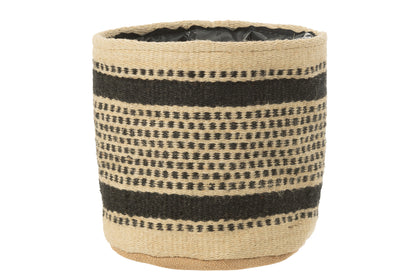 Bloempot/Mand Strepen/Stippen Jute/Plastic Ecru/Zwart Groot