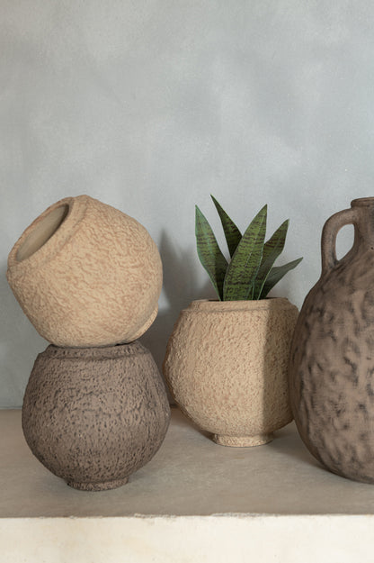 Bloempot Keramiek Taupe/Bruin Klein Assortiment Van 2