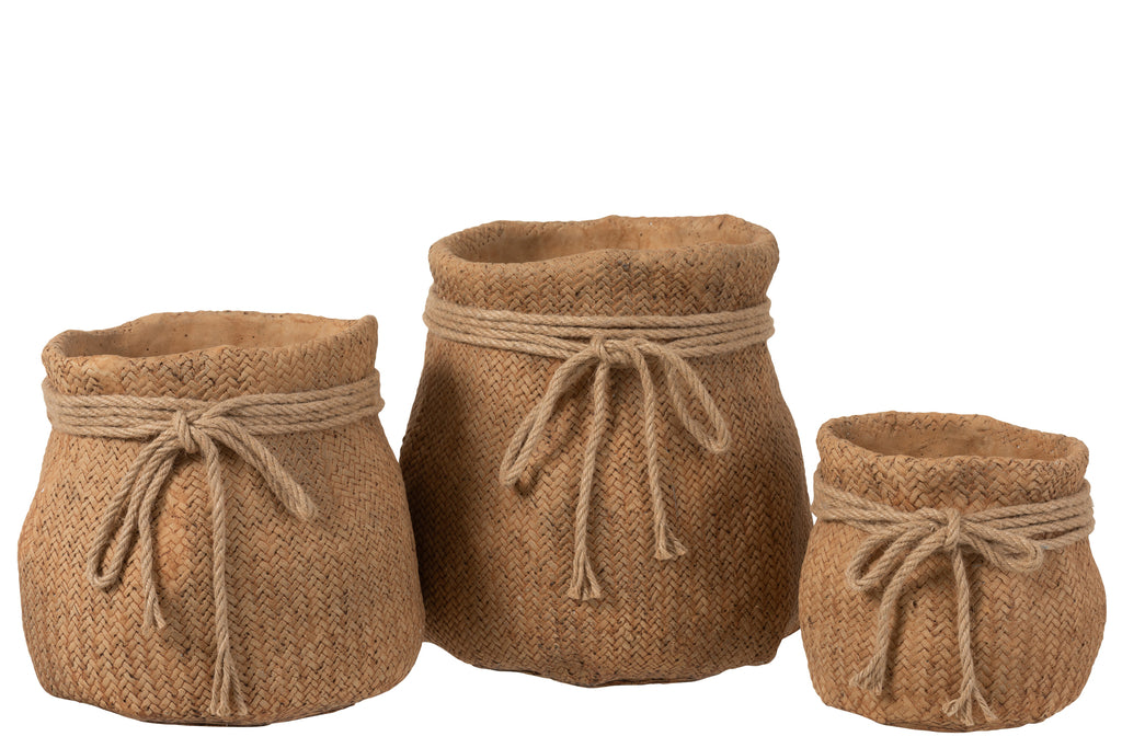 Bloempot Jute Imitatie Touw Cement Natuurlijk Groot