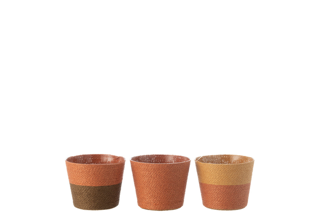 Bloempot Touwen Papier/Huisdier Terracotta/Oker/Bruin Kleine Assortiment Van 3