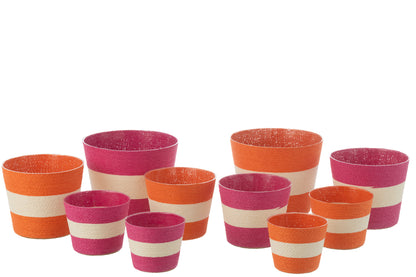 Bloempot Touwen Streep Papier/Huisdier Roze/Oranje Extra Groot Assortiment Van 2