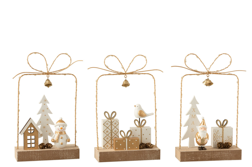 Cadeau + Geleide Kerst Hout Wit/Goud/Natuurlijke Assortiment Van 3