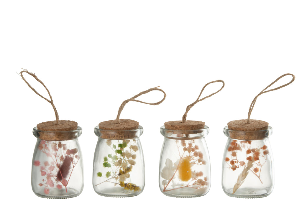 Hanging Bottles Colourful Dried Flowers Glass Mix Small, Set Of 4