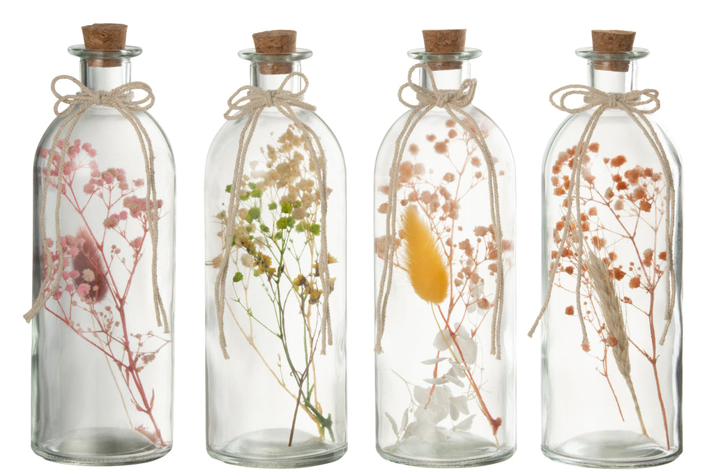 Hanging Bottles Colourful Dried Flowers Glass Mix Large, Set Of 4