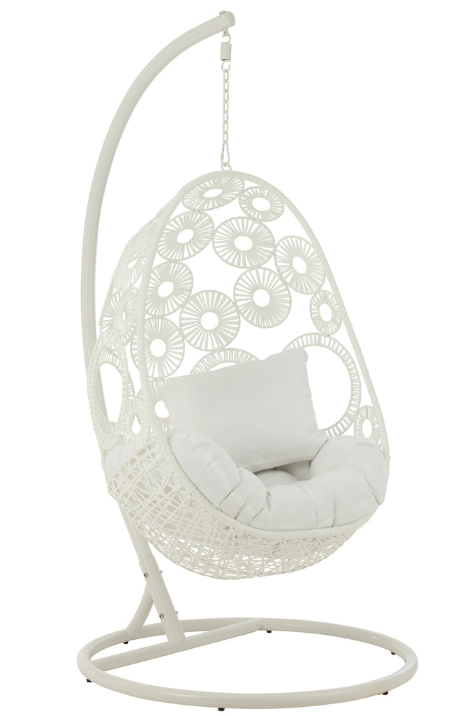 Hangstoel + kussens Bula Metaal/Riet Wit