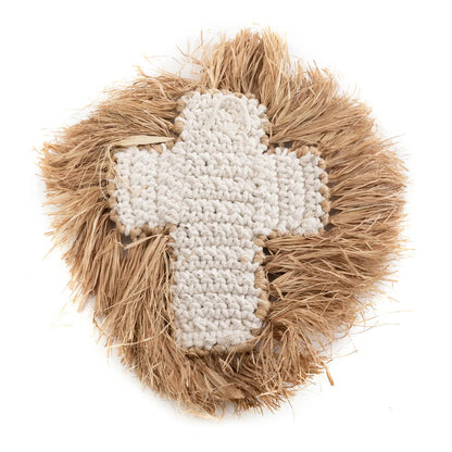 Het Raffia Shell Kruis - Naturel Wit - L